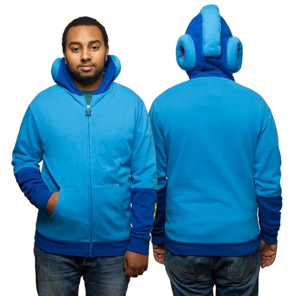Capcom Mega Man Full Zip Hoodie Sweater Blue 3D Helmet Design XXXL - Picture 2 of 11
